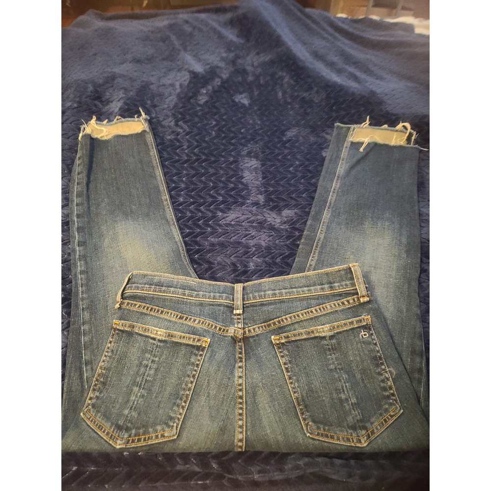 Rag & Bone Ryan Straight Leg Jeans Blue Raw Hem Sz 29 edgy distressed never worn - Picture 3 of 7